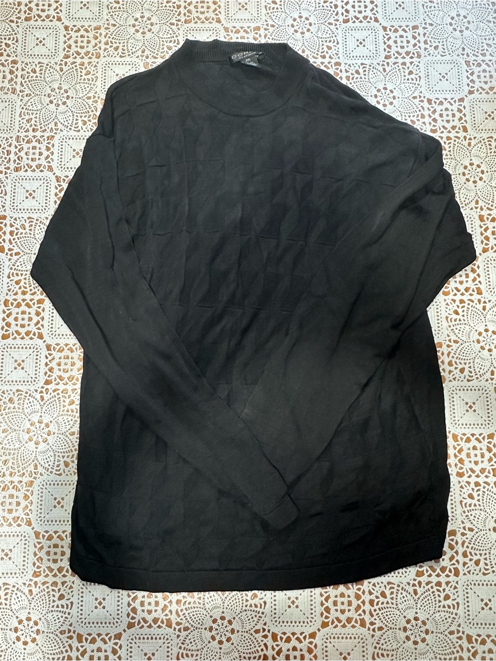 Domani Platinum XXL Black Silk Rayon Houndstooth Knit Sweater